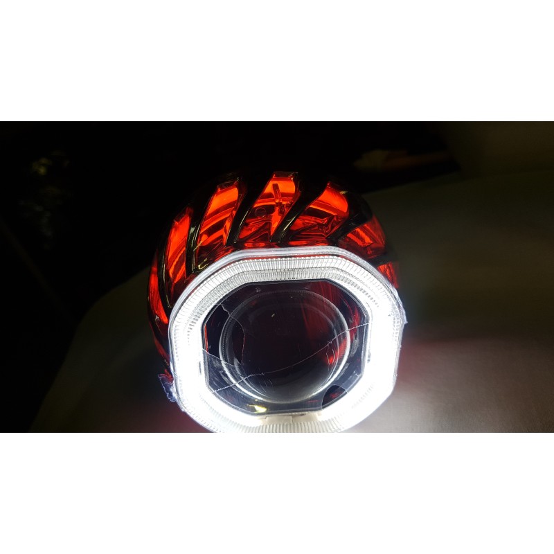 Bi xenon προτζέκτορες 2.5'' Morimoto Mini Spiral - με τετράγωνα δαχτυλίδια για angel eyes - μπλε μικρό και κόκκινο μεγάλο δαχτυλίδι -2 τμχ.