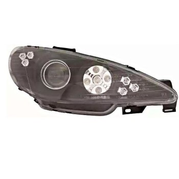 Φανάρια εμπρός Peugeot 206 angel eyes - μαύρα με led , με λάμπες (Η1) - σετ 2τμχ.