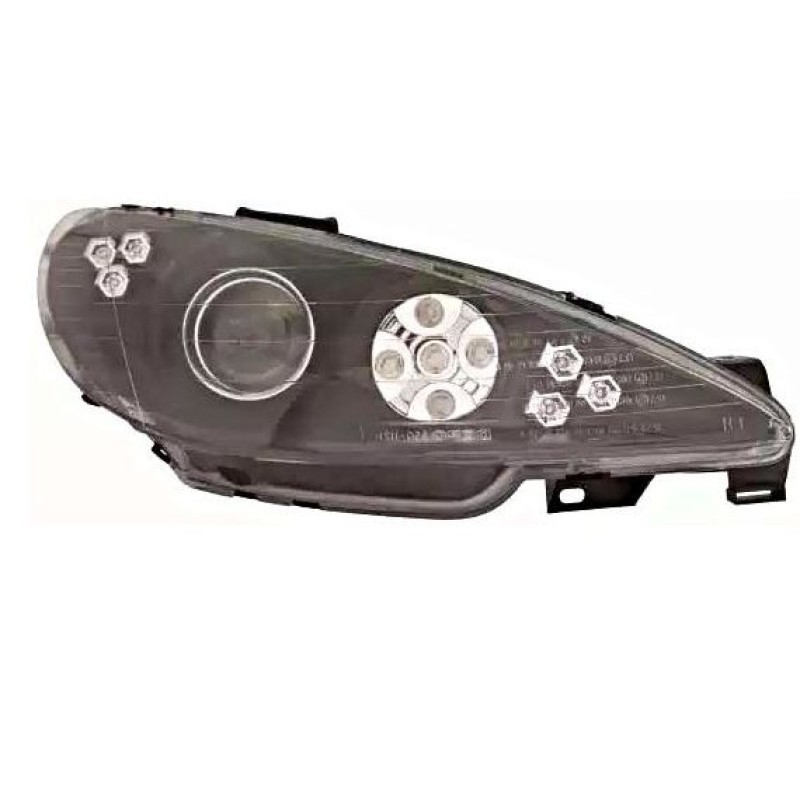 Φανάρια εμπρός Peugeot 206 angel eyes - μαύρα με led , με λάμπες (Η1) - σετ 2τμχ.