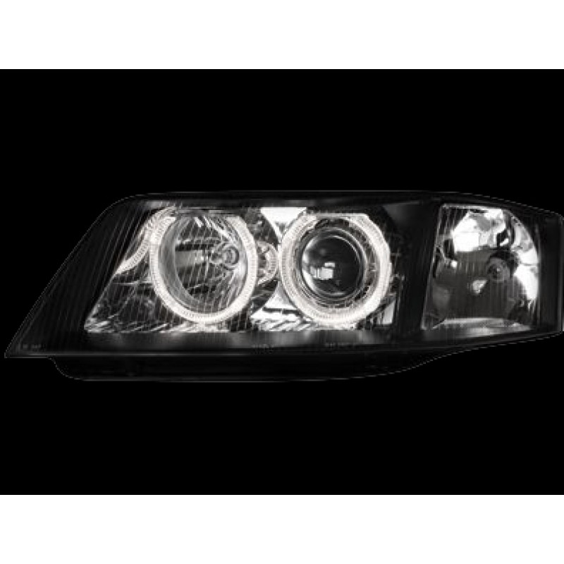 Φανάρια εμπρός Audi A6 (2001-2003) angel eyes - μαύρα , χωρίς λάμπες (Η7) - σετ 2τμχ.