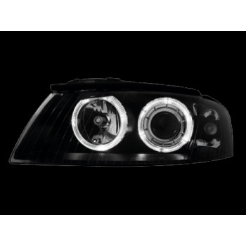 Φανάρια εμπρός Audi A3 (2003-2008) angel eyes - μαύρα , χωρίς λάμπες (Η7) - σετ 2τμχ. Φανάρια εμπρός Audi A3 (2003-2008) angel eyes - μαύρα , χωρίς λάμπες (Η7) - σετ 2τμχ.