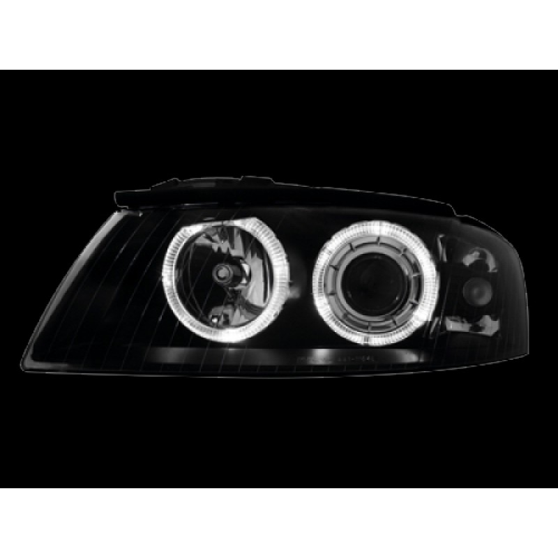 Φανάρια εμπρός Audi A3 (2003-2008) angel eyes - μαύρα , χωρίς λάμπες (Η7) - σετ 2τμχ.