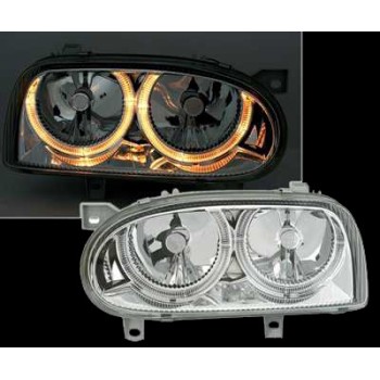 Φανάρια εμπρός Vw Golf 3 R32 design angel eyes - chrome , χωρίς λάμπες (Η 7 ) - σετ 2τμχ.