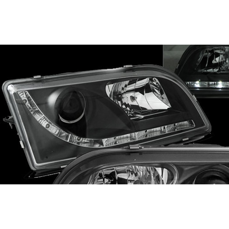 Φανάρια εμπρός Volvo S/V40 (1996-2003) led - μαύρα , με λάμπες (Η1) - σετ 2τμχ.