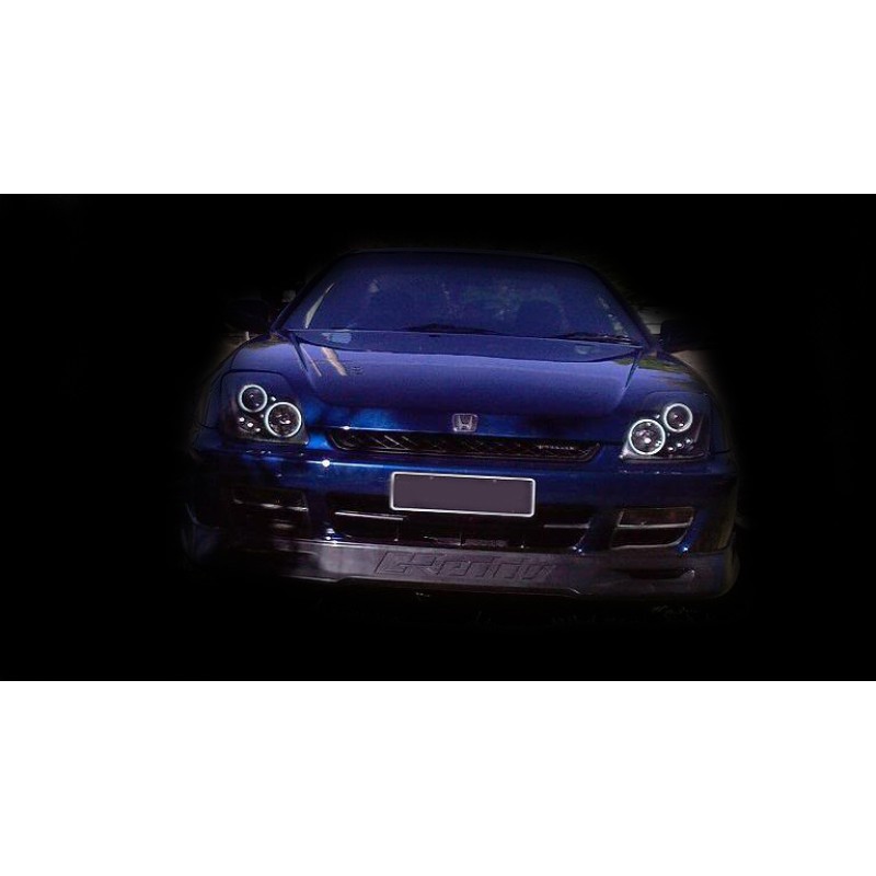 Φανάρια εμπρός Honda Prelude (1997-2001) angel eyes - μαύρα , με λάμπες (Η1) - σετ 2τμχ.
