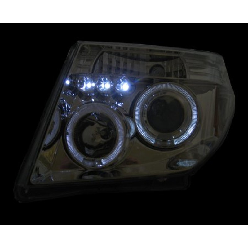 Φανάρια εμπρός Nissan Navara / Pathfinder (2005-2009) led angel eyes - chrome , με λάμπες (Η1) - σετ 2τμχ.