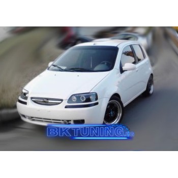 Φανάρια εμπρός Chevrolet Aveo (2003-2006) led angel eyes - chrome , με λάμπες (Η1) - σετ 2τμχ.