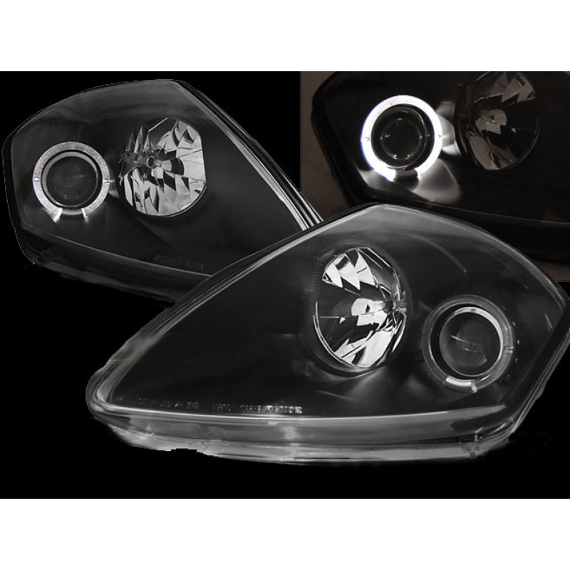 Φανάρια εμπρός Mitsubishi Eclipse (2000-2005) angel eyes - black , με λάμπες (Η1) - σετ 2τμχ.