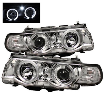 Φανάρια εμπρός BMW E38 (1998-2001) angel eyes - chrome , με λάμπες (Η1) - σετ 2τμχ.