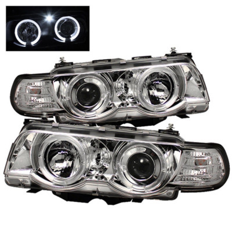 Φανάρια εμπρός BMW E38 (1998-2001) angel eyes - chrome , με λάμπες (Η1) - σετ 2τμχ.