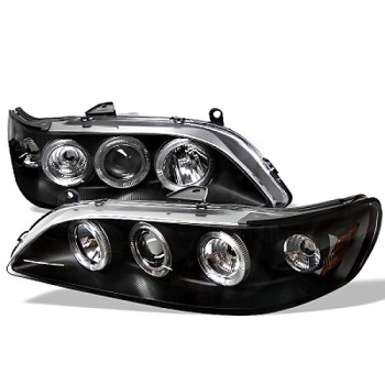 Φανάρια εμπρός Honda Accord (1998-2002) USA angel eyes, μαύρα , με λάμπες (Η1) - σετ 2τμχ.