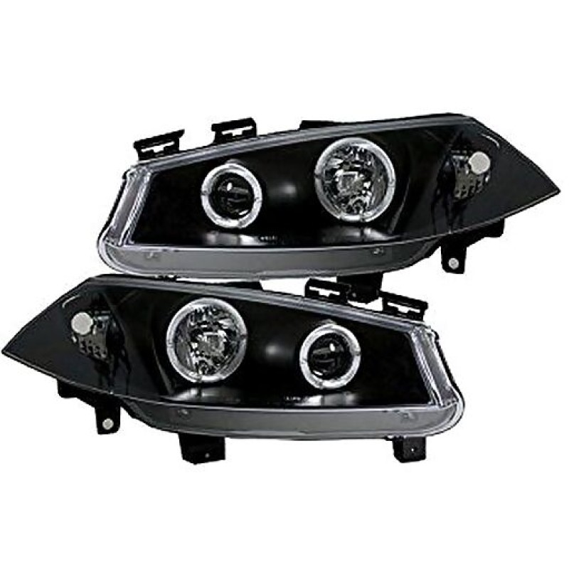 Φανάρια εμπρός Renault Megane (2002-2005) angel eyes, μαύρα , με λάμπες (Η1) - σετ 2τμχ.