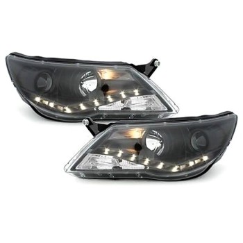 Φανάρια εμπρός Vw Tiguan (2007-2011) led , black , με λάμπες (Η1) - σετ 2τμχ.