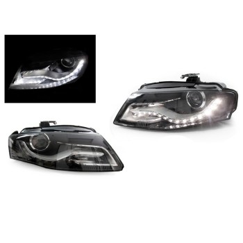 Φανάρια εμπρός Audi A4 B8 (2007-2011) με DRL led -μαύρα , χωρίς λάμπες (Η7) - σετ 2τμχ. Φανάρια εμπρός Audi A4 B8 (2007-2011) με DRL led -μαύρα , χωρίς λάμπες (Η7) - σετ 2τμχ.