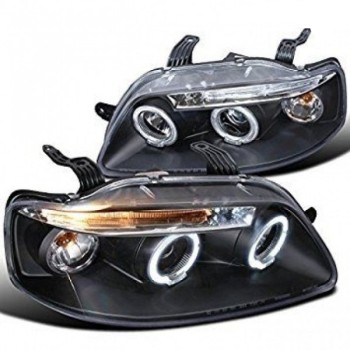 Φανάρια εμπρός Chevrolet Aveo (2003-2006) led angel eyes - chrome , με λάμπες (Η1) - σετ 2τμχ.