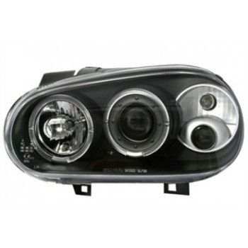 Φανάρια εμπρός Vw Golf IV angel eyes - μαύρα , με λάμπες (Η1) - σετ 2τμχ.
