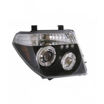 Φανάρια εμπρός Nissan Navara / Pathfinder (2005-2009) led angel eyes - μαύρα , με λάμπες (Η1) - σετ 2τμχ.