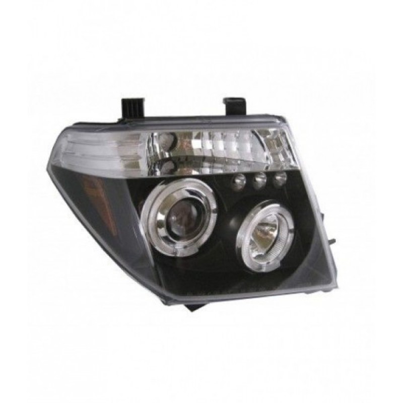 Φανάρια εμπρός Nissan Navara / Pathfinder (2005-2009) led angel eyes - μαύρα , με λάμπες (Η1) - σετ 2τμχ.