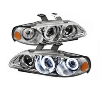 Φανάρια εμπρός Honda Civic 2/3 πορτο (1992-1995) angel eyes - chrome , με λάμπες (Η1) - σετ 2τμχ.