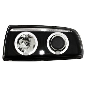 Φανάρια εμπρός Vw Vento (1991-1998) angel eyes - μαύρα , με λάμπες (Η1) - σετ 2τμχ. Φανάρια εμπρός Vw Vento (1991-1998) angel eyes - μαύρα , με λάμπες (Η1) - σετ 2τμχ.
