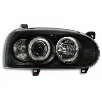 Φανάρια εμπρός Vw Golf ΙΙΙ angel eyes - μαύρα , με λάμπες (Η1) - σετ 2τμχ.