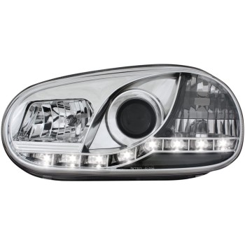Φανάρια εμπρός Vw Golf IV devil eyes - chrome , με λάμπες (Η1) led - σετ 2τμχ.