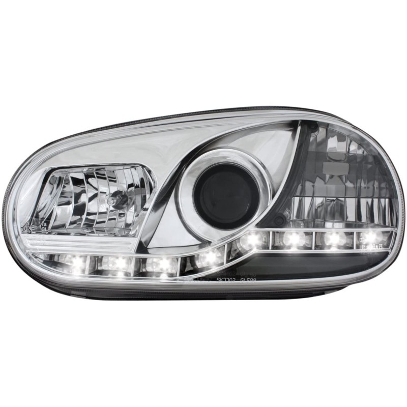 Φανάρια εμπρός Vw Golf IV devil eyes - chrome , με λάμπες (Η1) led - σετ 2τμχ.