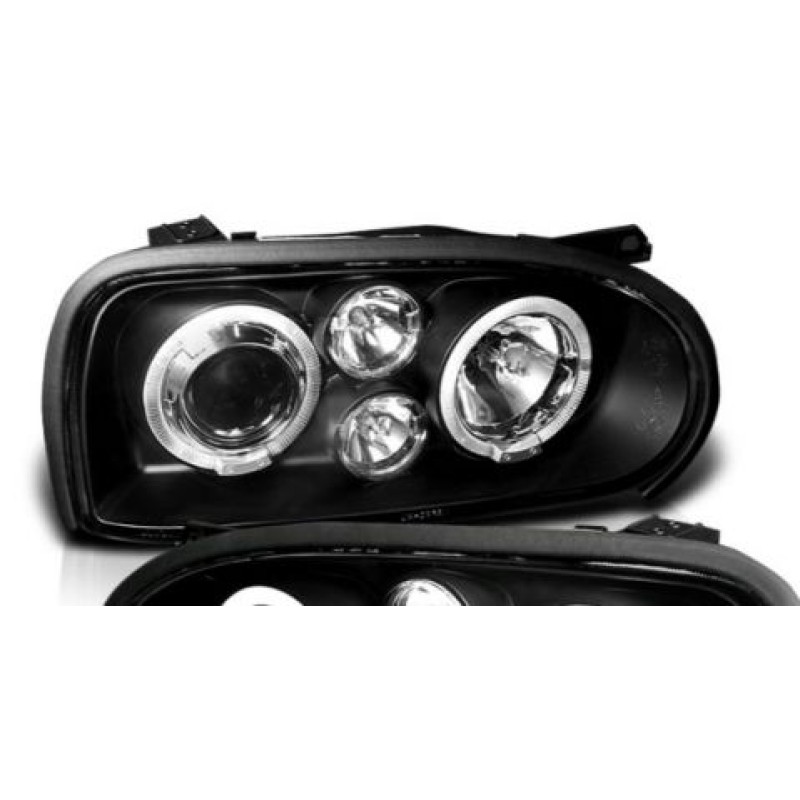 Φανάρια εμπρός Vw Golf ΙΙΙ angel eyes - black , χωρίς λάμπες (Η7) - σετ 2τμχ.