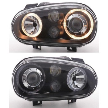 Φανάρια εμπρός Vw Golf IV R32 angel eyes - μαύρα , χωρίς λάμπες (Η7) - σετ 2τμχ.