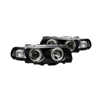 Φανάρια εμπρός BMW E38 (1998-2001) angel eyes - μαύρα , με λάμπες (Η1) - σετ 2τμχ.