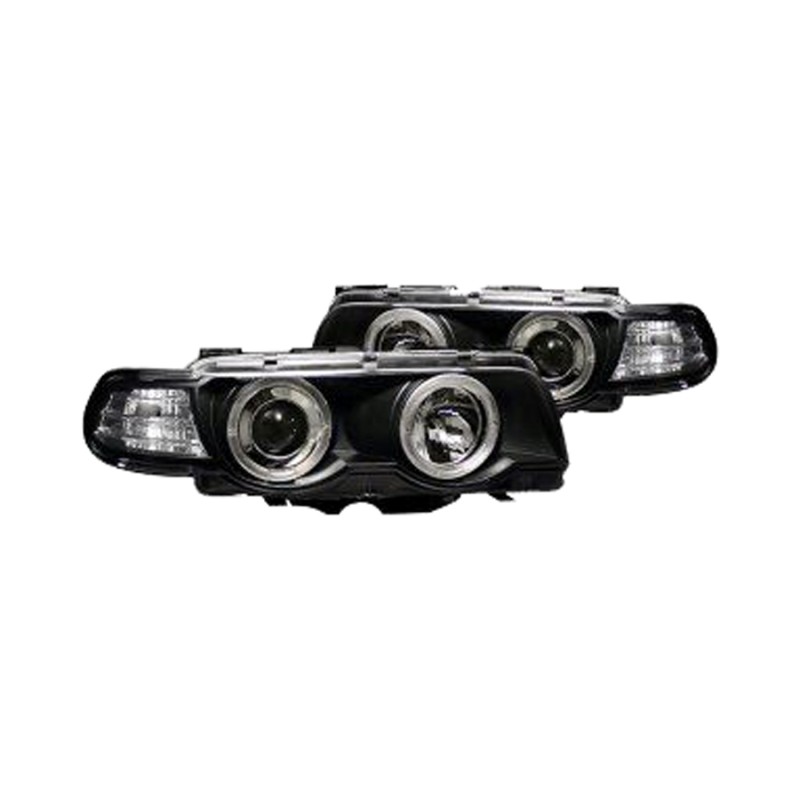 Φανάρια εμπρός BMW E38 (1998-2001) angel eyes - μαύρα , με λάμπες (Η1) - σετ 2τμχ.