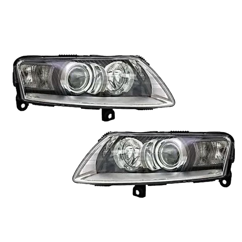 Φανάρια εμπρός Audi A6 (2004-2007) angel eyes -μαύρο , χωρίς λάμπες (Η7) - σετ 2τμχ.