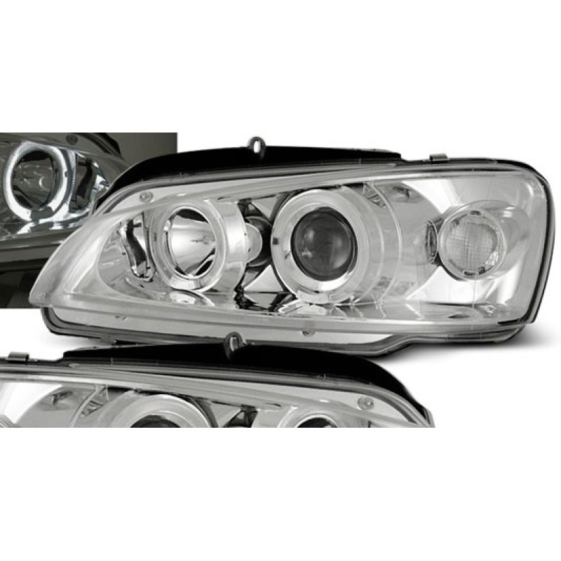 Φανάρια εμπρός Peugeot 106 angel eyes, χρωμίου, με λάμπες (Η1) - σετ 2τμχ.