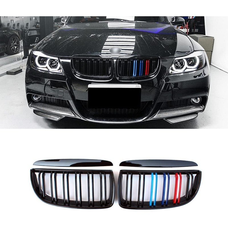 Καρδιές μάσκας BMW E90 με διπλή γρίλια (2005-2008) - tri color - 2τμχ.