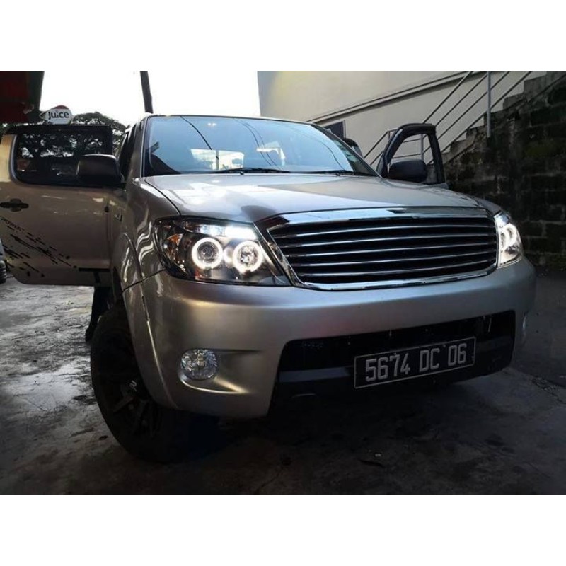 Φανάρια εμπρός Toyota Hilux (2005-2011) angel eyes, με λάμπες (Η1) - σετ 2τμχ.