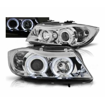 Φανάρια εμπρός BMW E90 (2005-2009) angel eyes - chrome, χωρίς λάμπες (Η7) - σετ 2τμχ.