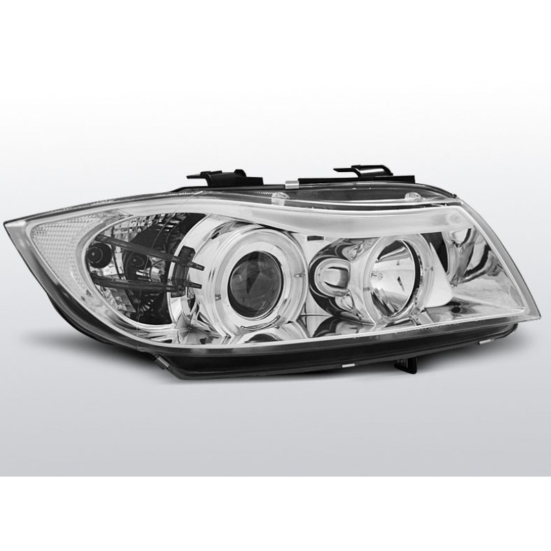 Φανάρια εμπρός BMW E90 (2005-2009) angel eyes - chrome, χωρίς λάμπες (Η7) - σετ 2τμχ.