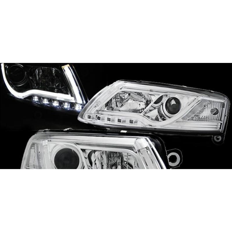Φανάρια εμπρός Audi A6 4F (2004-2008) led lightbar - chrome , με λάμπες (Η1) - σετ 2τμχ.