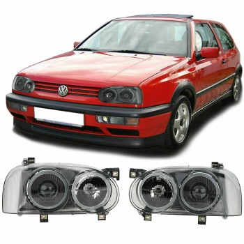 Φανάρια εμπρός Vw Golf ΙΙΙ με προτζέκτορα - ΜΚ2 design φιμέ , με λάμπες (Η1) - σετ 2τμχ.