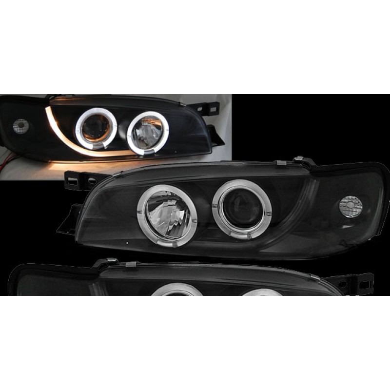 Φανάρια εμπρός Subaru Impreza (1993-2000) led angel eyes - chrome , με λάμπες (Η1) - σετ 2τμχ.