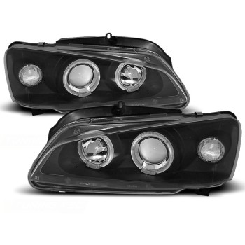 Φανάρια εμπρός Peugeot 106 angel eyes, μαύρα , χωρίς λάμπες (Η1) - σετ 2τμχ.
