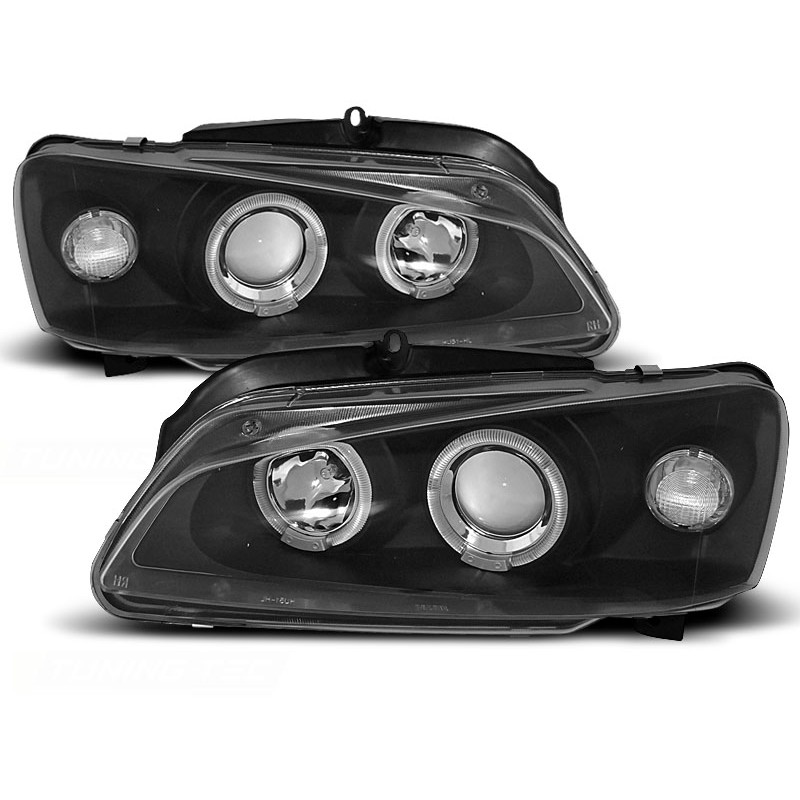 Φανάρια εμπρός Peugeot 106 angel eyes, μαύρα , χωρίς λάμπες (Η1) - σετ 2τμχ.