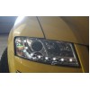 Φανάρια εμπρός Fiat Stilo 3 πορτο (2001-2008) led - μαυρα , με λάμπες (Η1) - σετ 2τμχ.