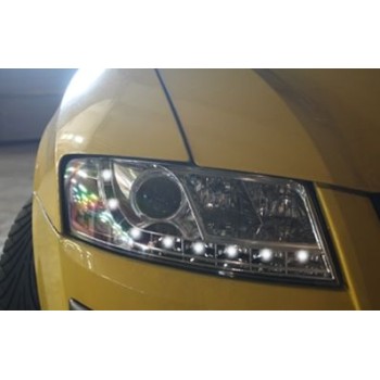 Φανάρια εμπρός Fiat Stilo 3 πορτο (2001-2008) led - μαυρα , με λάμπες (Η1) - σετ 2τμχ.