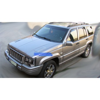 Φανάρια εμπρός Jeep Grand Cherokee (1993-1998) angel eyes - μαύρα , με λάμπες (Η1) - σετ 2τμχ.