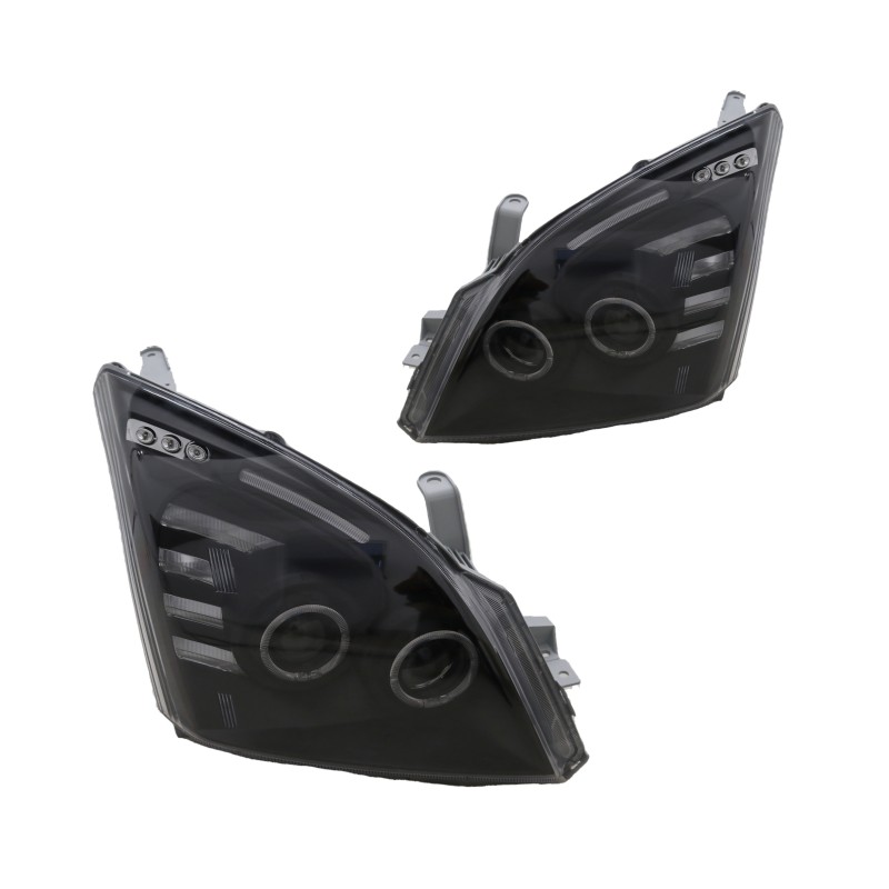 Φανάρια εμπρός Toyota Land Cruiser 120 (2003-2009) angel eyes - μαύρα , με λάμπες (Η7) - σετ 2τμχ.