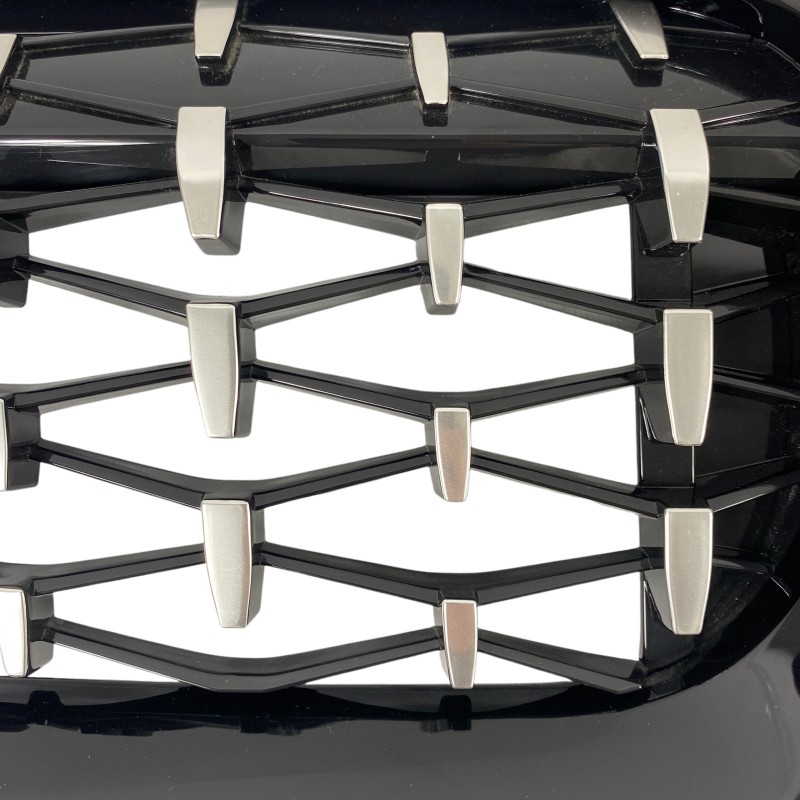 Μάσκα BMW G20 (2018+) - γυαλιστερή Diamond Design - χρωμίου/μαύρη - 2τμχ.