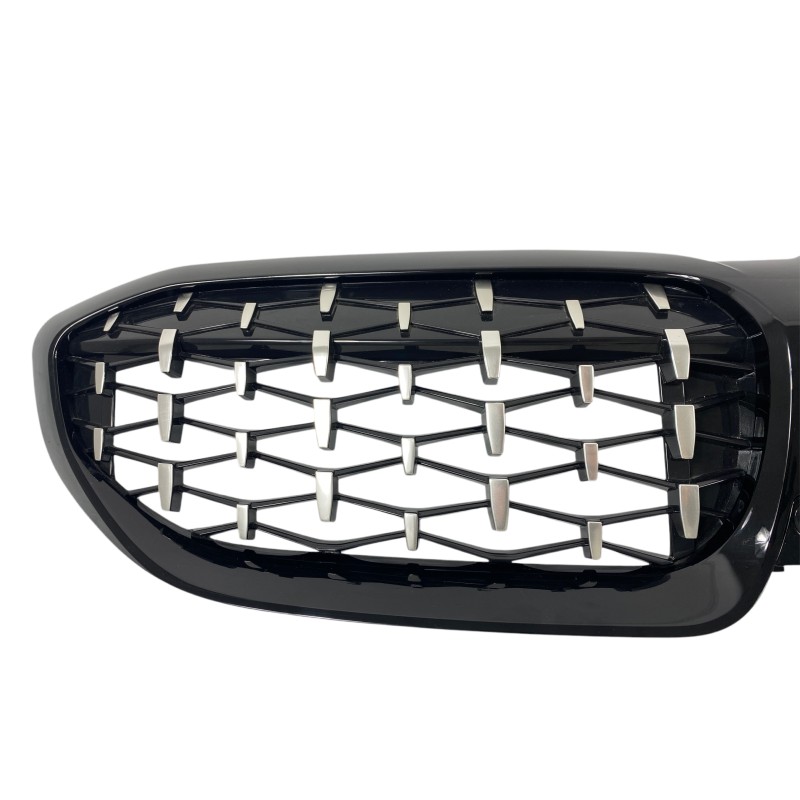 Μάσκα BMW G20 (2018+) - γυαλιστερή Diamond Design - χρωμίου/μαύρη - 2τμχ.