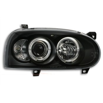 Φανάρια εμπρός Vw Golf ΙΙΙ angel eyes - μαύρα , με λάμπες (Η1) - σετ 2τμχ.
