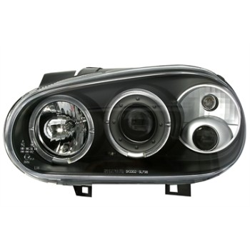 Φανάρια εμπρός Vw Golf IV angel eyes - μαύρα , με λάμπες (Η1) - σετ 2τμχ.